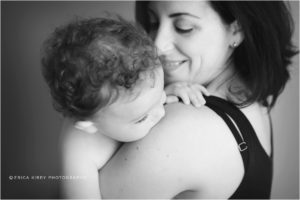 Bentonville AR Baby Photographer | one year old baby boy milestone photo session black and white images with mom | Erica Kirby Photography Northwest Arkansas