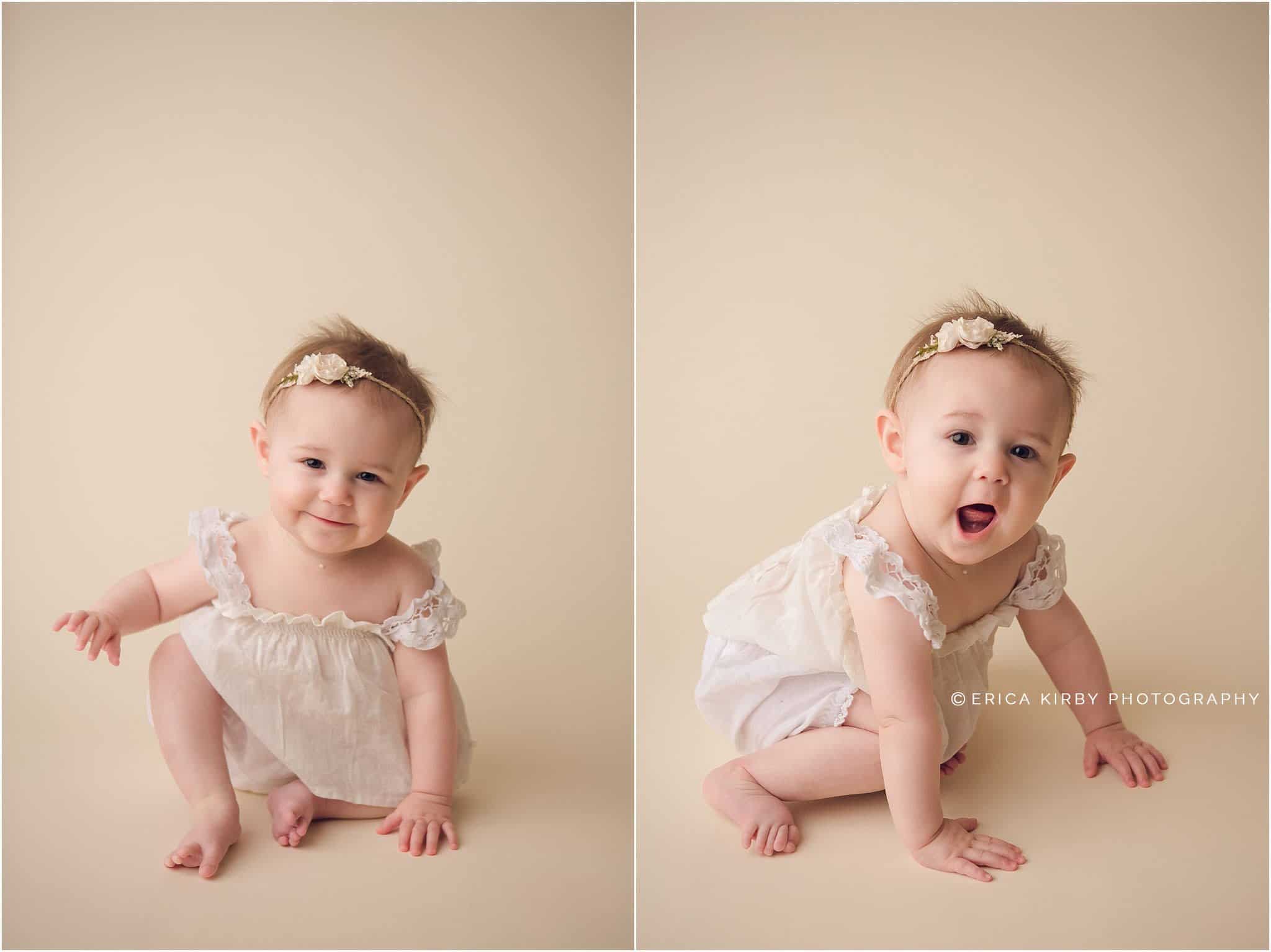 Northwest AR Baby Photography 9 Month old baby girl milestone session in Bentonville AR photography studio with creams and purples | Erica Kirby Photography - NWA Baby Photographer