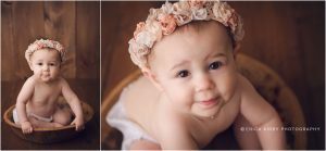 9 Month old baby girl milestone session in Bentonville AR photography studio with creams and purples | Erica Kirby Photography - NWA Baby Photographer