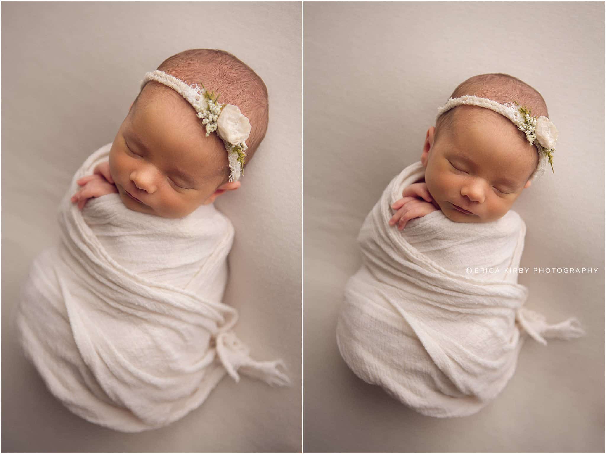 Newborn Photography Bentonville AR | Newborn Baby girl photography session in NWA  with soft colors and floral accents | Erica Kirby Photography