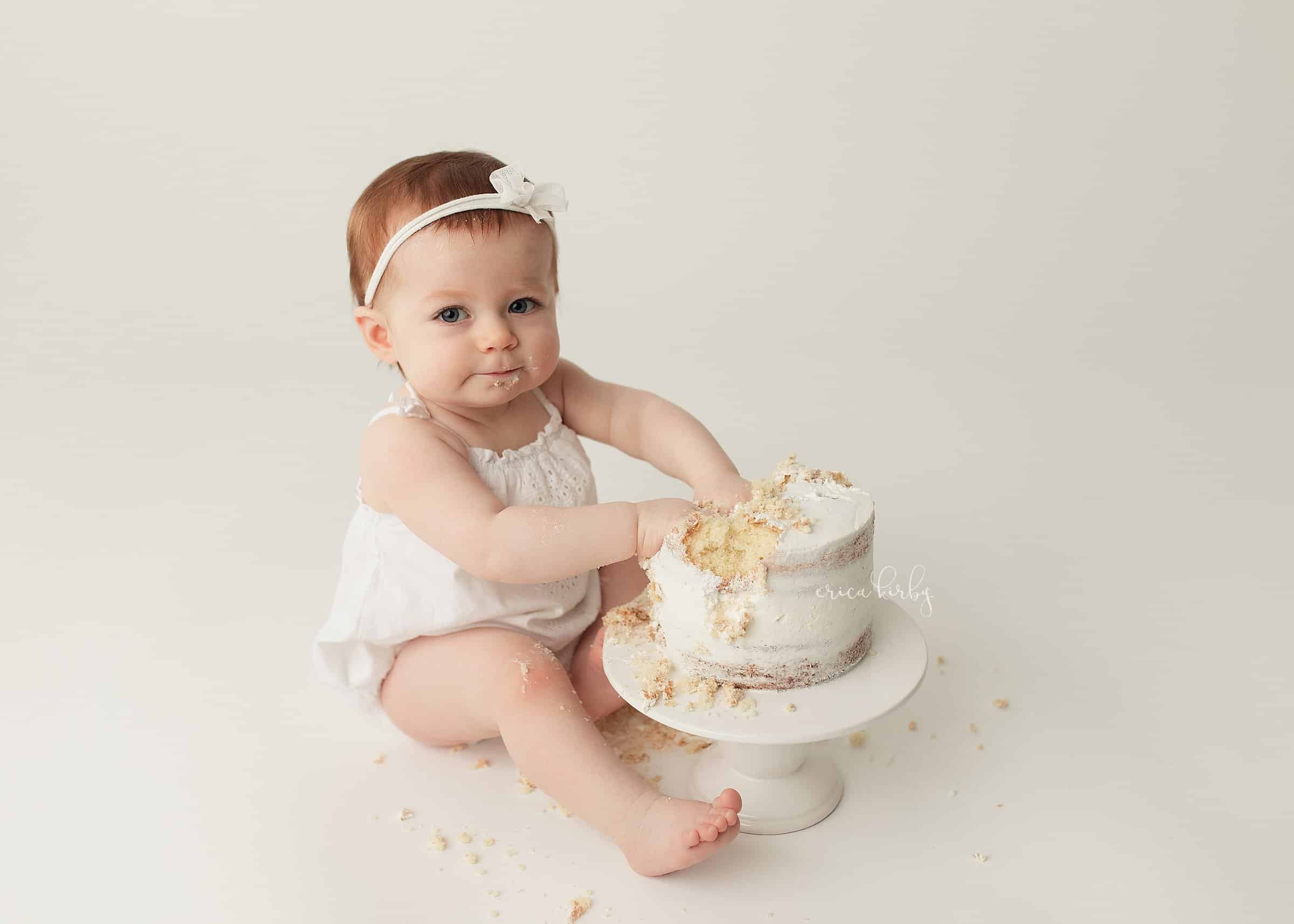 One Year Old Cake Smash Photos NWA First Birthday Milestone Baby Photographer Bentonville Fayetteville Rogers Erica Kirby Photography