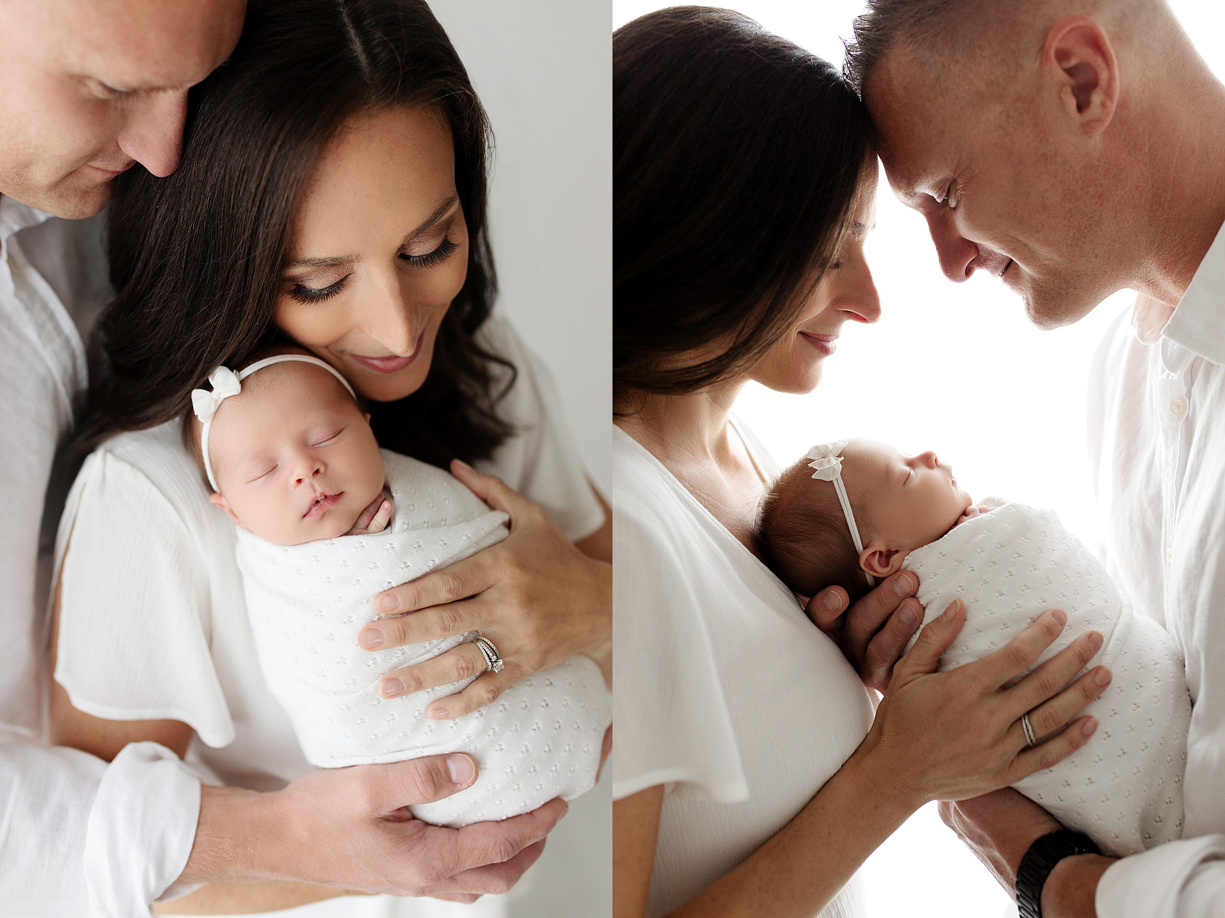 newborn baby with mom and dad posing during photoshoot in northwest arkansas